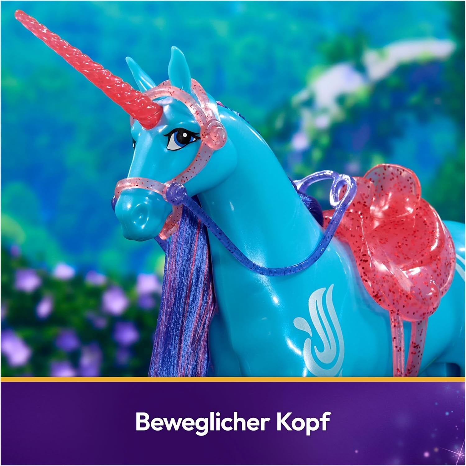Unicorn River Unicorn Academy - 28 cm vysoký, originální jednorožec Isabel ze série Netflix, se skutečnou hřívou a ocasem, odnímatelnou uzdou a sedlem a kartáčem, pro děti od 4 let