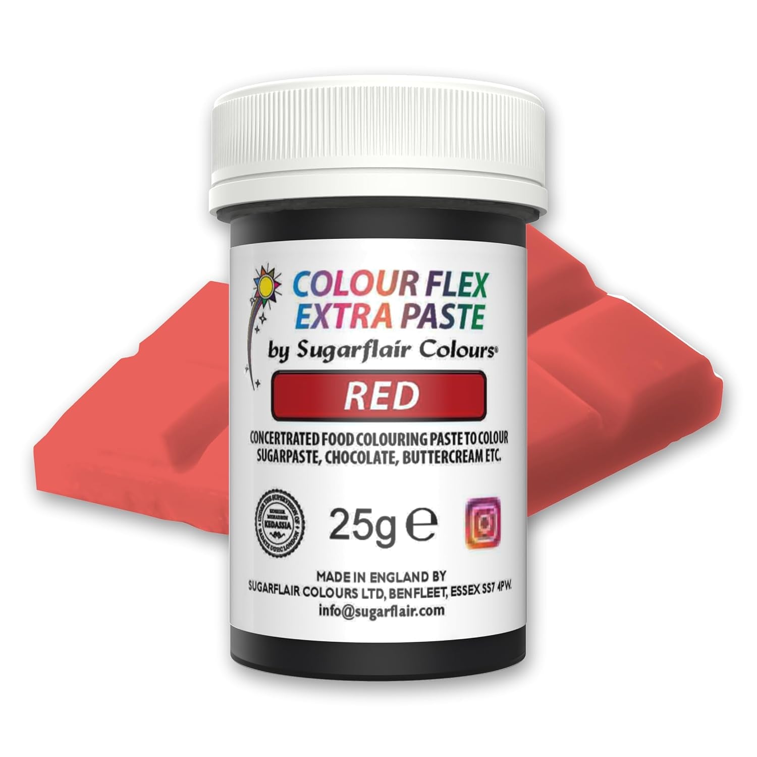 Sugarflair Colourflex Extra Paste potravinářské barvivo, červené - Jedlé potravinářské barvivo na máslový krém, čokoládu, cukrovou pastu, polevu, fondán, dortové směsi, těsto a další - 25g