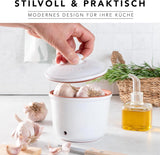 Römertopf Fresh Pot MINI 0,6 litru - Keramický hrnec na česnek - Prodyšná hlína udrží zeleninu déle čerstvou - Ideální cirkulace vzduchu - Bílé úložné boxy na potraviny Naty Shop