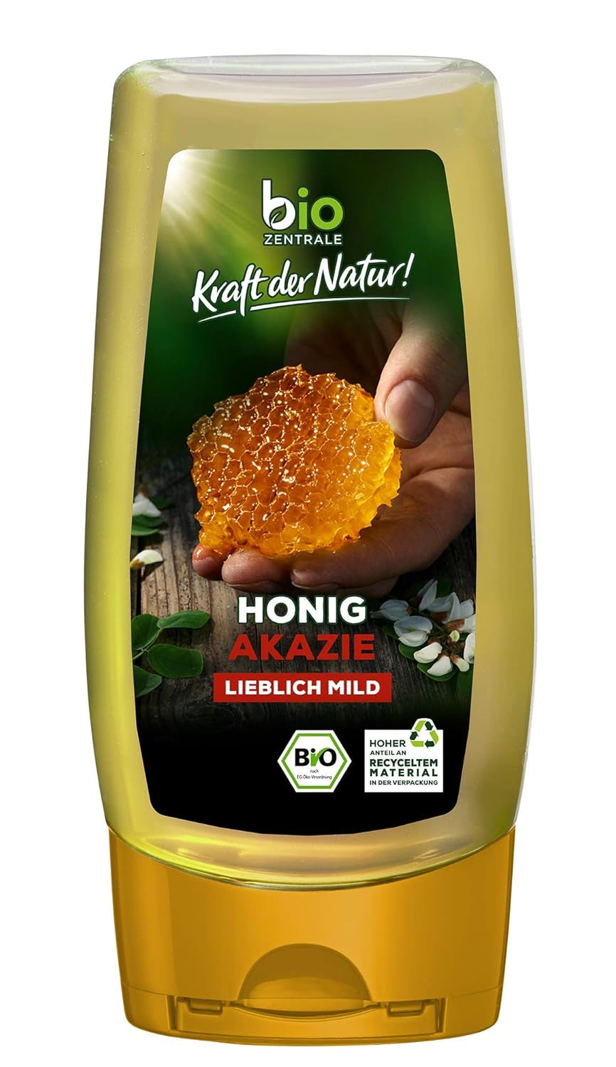 Biozentrale Bio akátový med | 350 g Bio med z květů bílé akácie | Ideální jako pomazánka Bio med do čaje | Alternativa k plástovému medu (2 balení)
