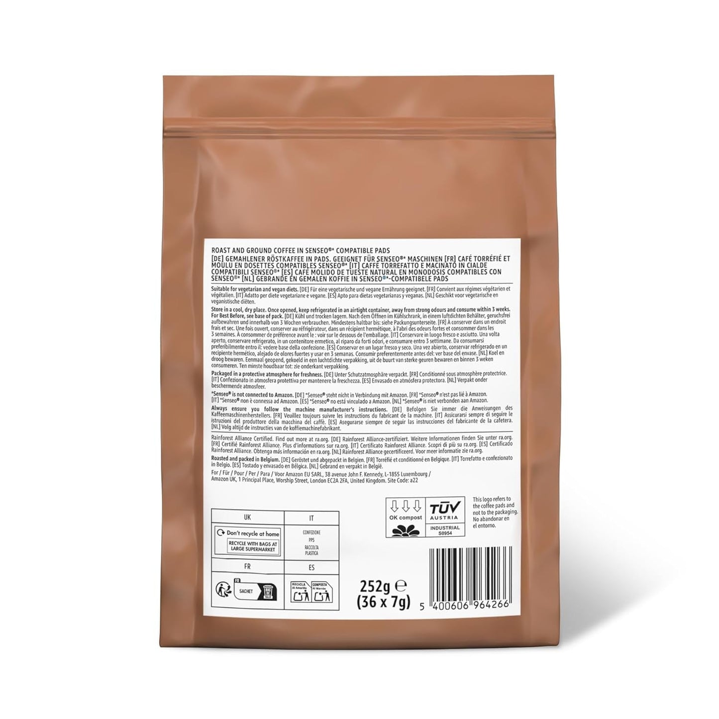 Kaffeepads Cream 100% Arabica, Geeignet für Senseo Maschinen, 36 Stück (1er-Pack) (Backung mit 2)