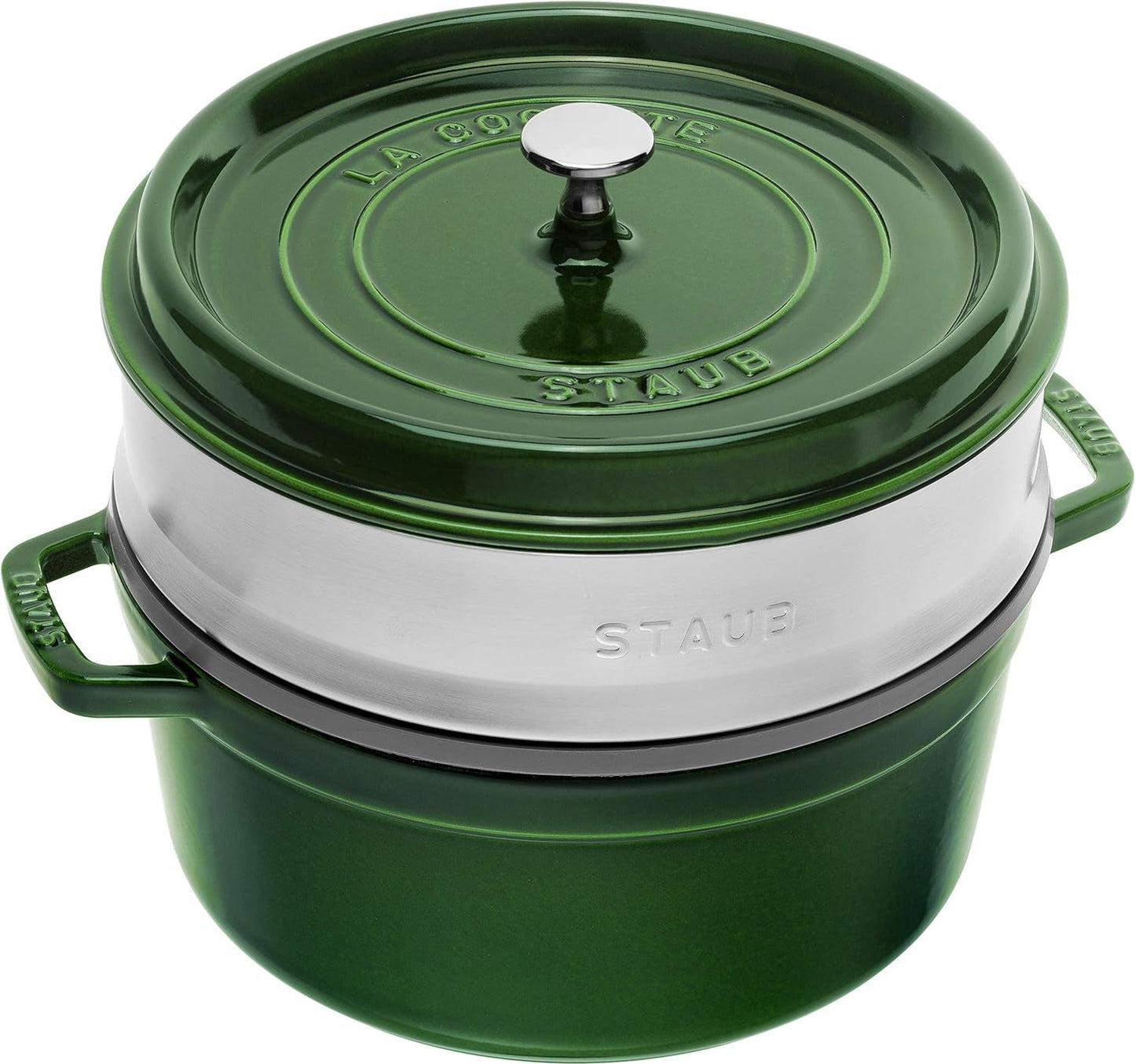 STAUB Gusseisen Bräter/Cocotte, Mit Dämpfeinsatz Aus Edelstahl, Rund 26 Cm, 5,2 L, Aromaregen Funktion Für Optimale Befeuchtung, Für Alle Herdarten Inkl. Induktion & Backofen, Kirschrot, Rot Forms a pečicí plechy Naty Shop Grün