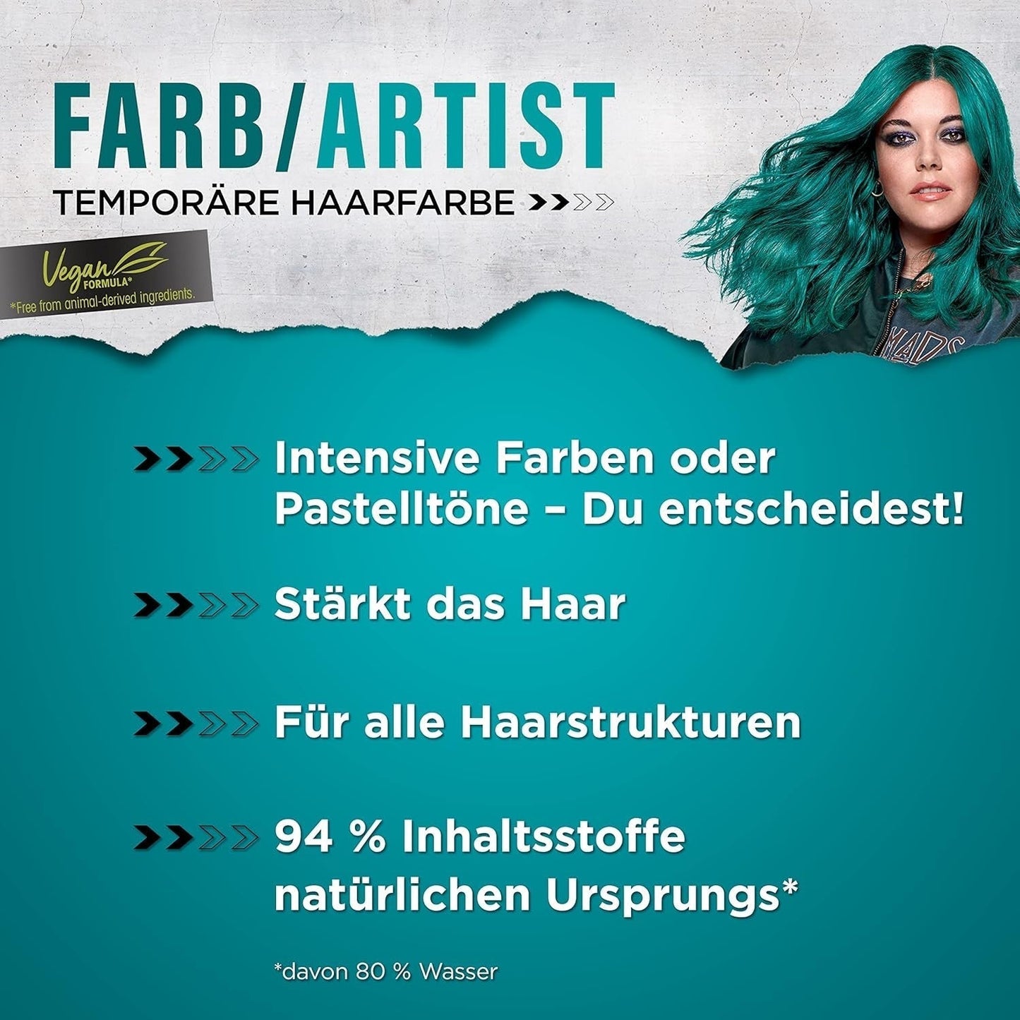 got2b Colour/Artist 097 Mermaid Green Level 2 (3x 80 ml), dočasná barva na vlasy rozzáří vlasy v intenzivních barvách nebo pastelových odstínech, barva na vlasy vydrží 12-15 umytí, veganské složení Barva na vlasy Naty Shop
