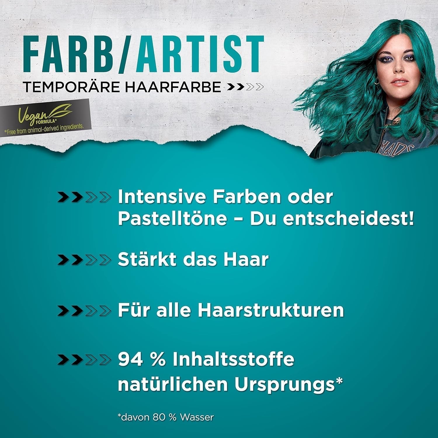 got2b Colour/Artist 097 Mermaid Green Level 2 (3x 80 ml), dočasná barva na vlasy rozzáří vlasy v intenzivních barvách nebo pastelových odstínech, barva na vlasy vydrží 12-15 umytí, veganské složení Barva na vlasy Naty Shop