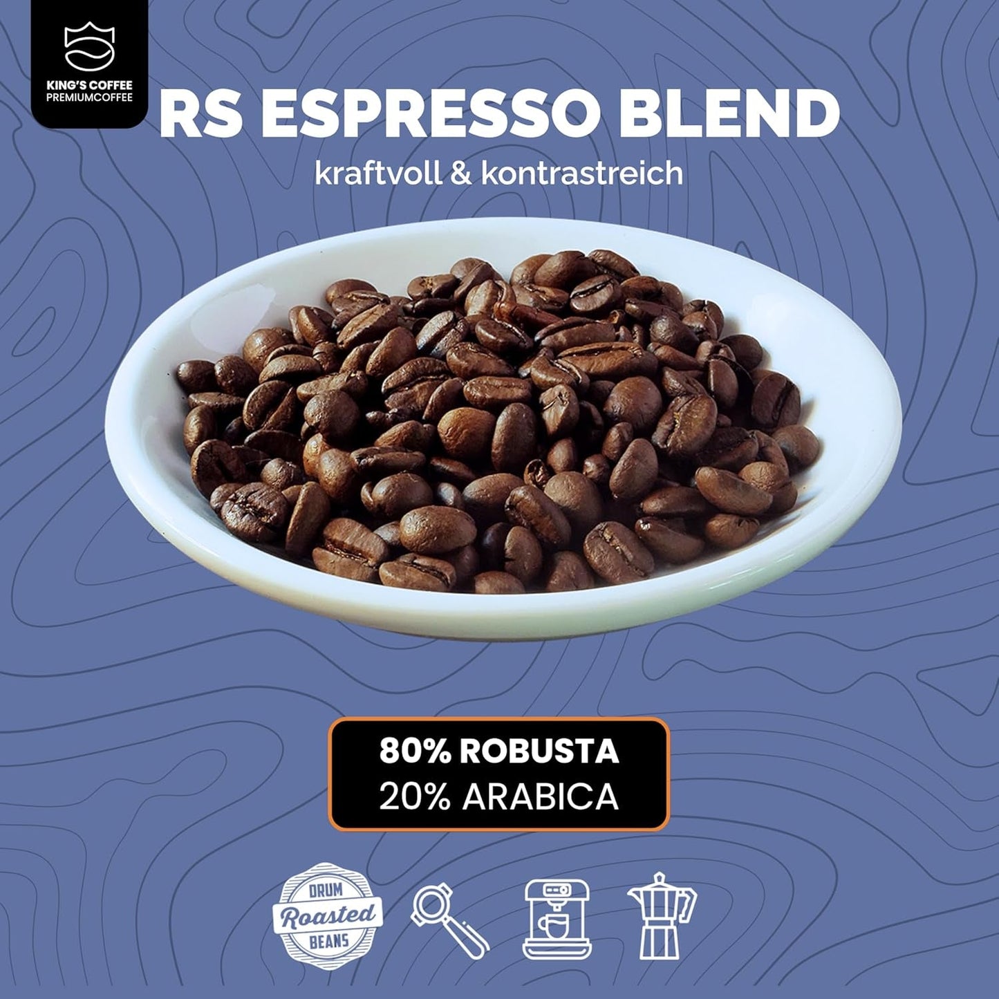 KING'S COFFEE - AMESTEC RS ESPRESSO - 1 kg silná a aromatická zrnková káva - káva s nízkou kyselostí - celozrnná káva - pražení malých dávek z Itálie - zrna espressa pro plně automatické stroje a portafiltrační stroje