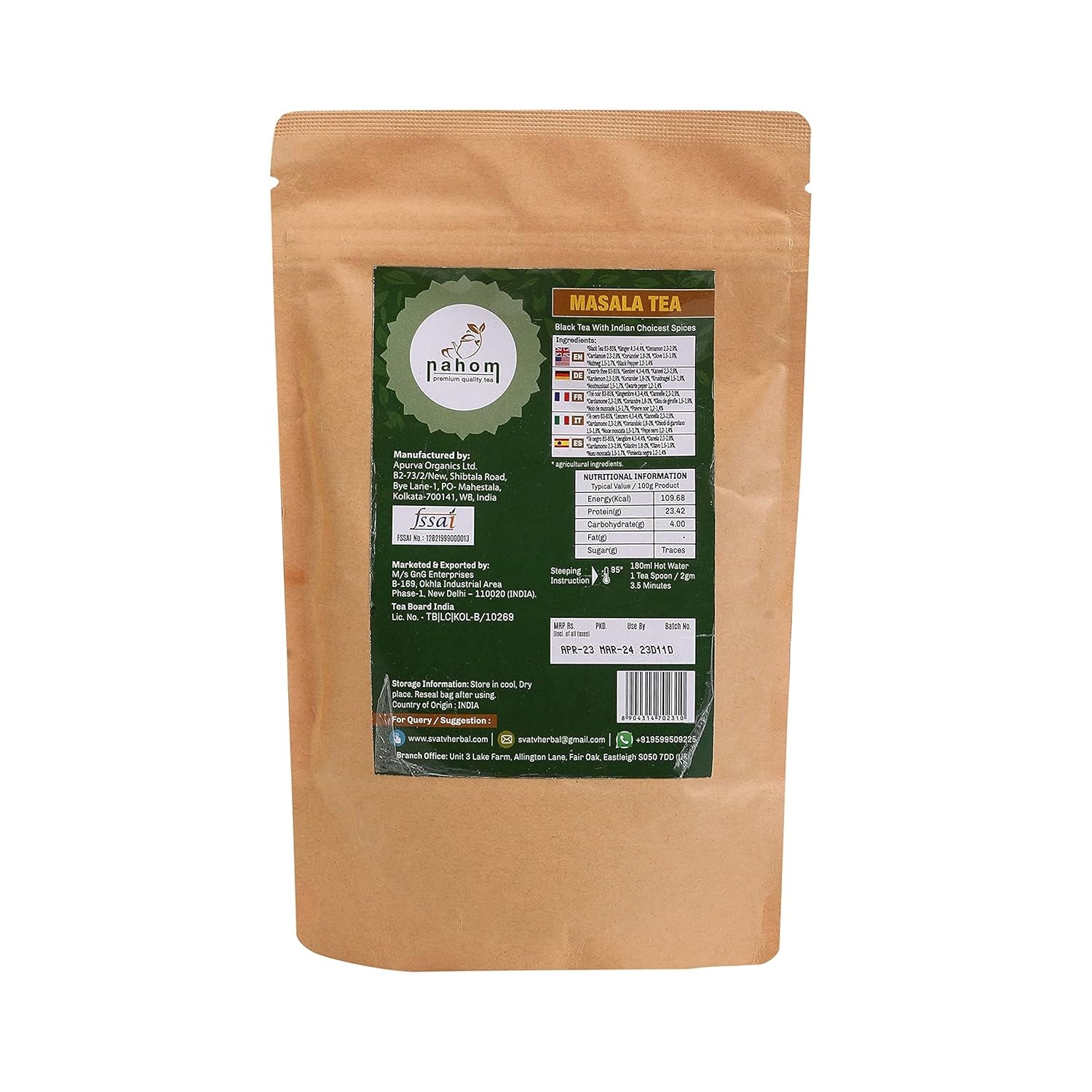 Indický sypaný čaj Masala Chai | 50 šálků, směs černého čaje, skořice, kardamom, černý pepř | Kořeněný čaj Masala | Chai Latte Suite 3,53 oz/ 100 g sáček