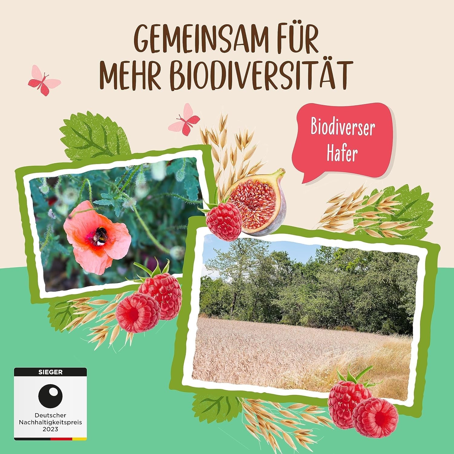Neslazená kaše z fíků a malin Allos | Kaše bez cukru | Bio müsli | Müsli s ovocem | Ovesné vločky | Kaše k snídani | Cereálie k snídani | Vegan | Balení po 6 kusech (6 x 500 g)