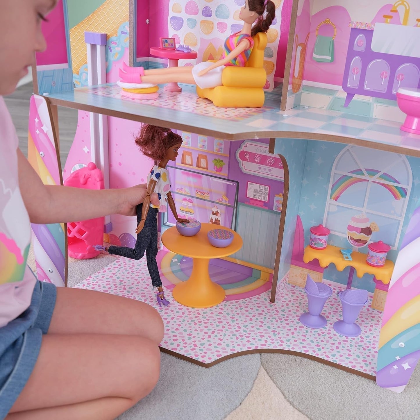 Dřevěný domeček pro panenky Kidkraft Candy Castle s nábytkem a doplňky, domeček pro lamu jednorožce, zvedák na zmrzlinový dort a gumové křeslo pro panenky, hračka pro 3 roky, 20242 domečky pro panenky Naty Shop