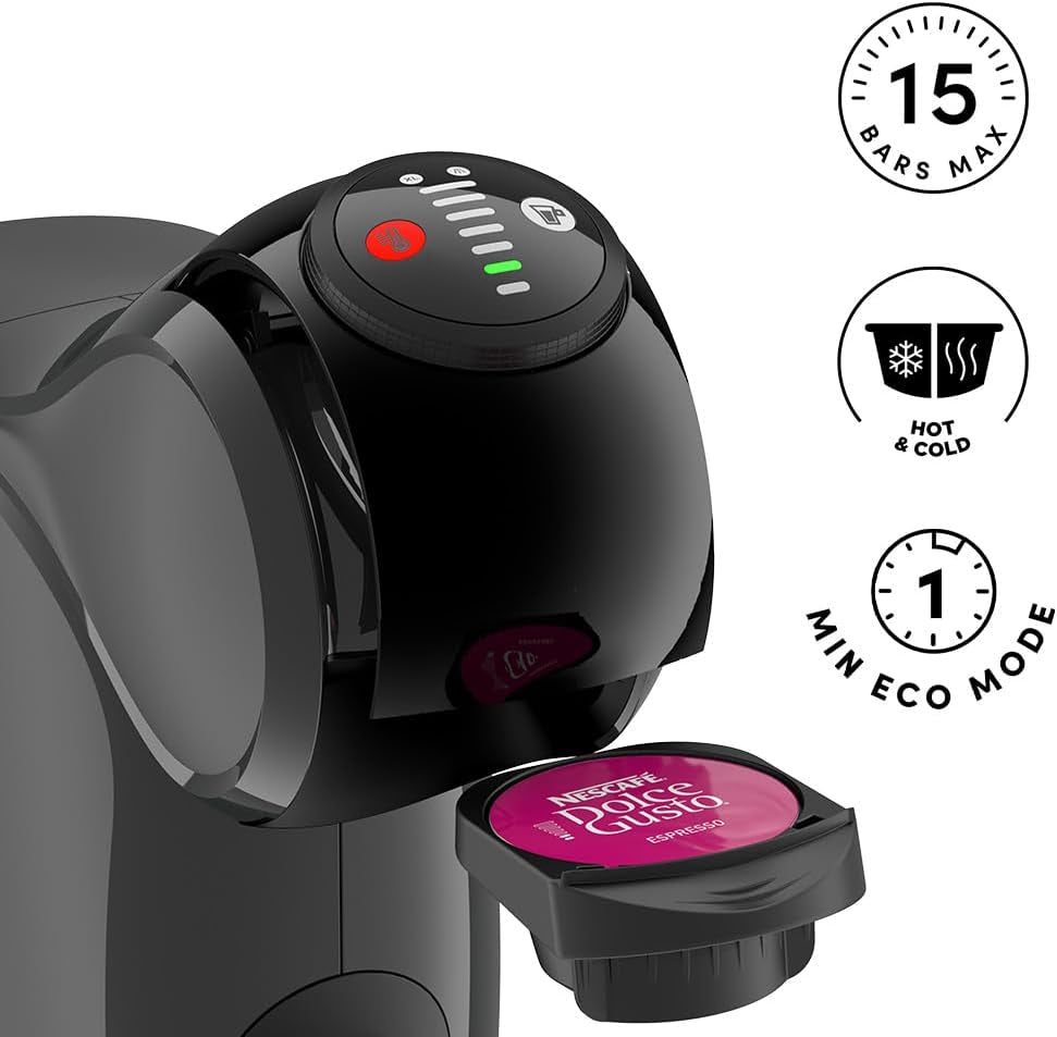 NESCAFÉ DOLCE GUSTO DeLonghi Dolce Gusto Genio S EDG226.A, kávovar na espresso na kapsle včetně 3 kapslí, kompaktní design, nastavitelná odkapávací miska, 0,8 l, vyjímatelná nádrž na vodu, 1470 W, Antracit