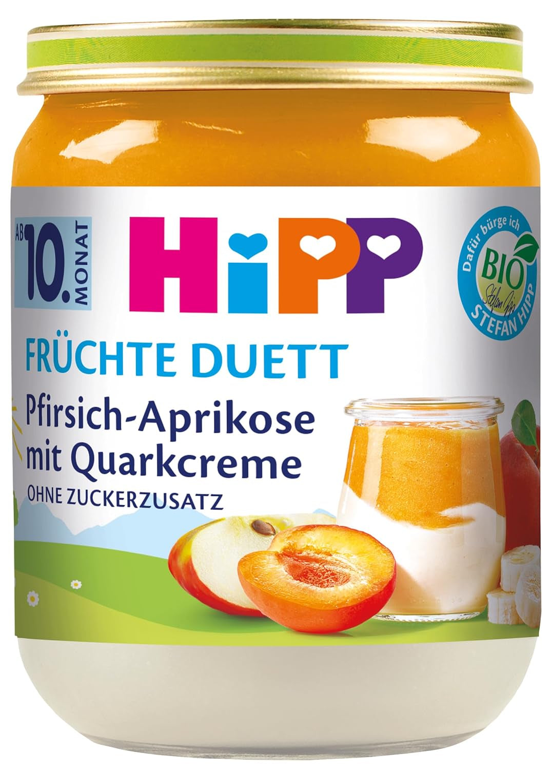 HiPP Broskve-meruňky s tvarohovým krémem, Fruit Duet od 10 měsíců (6 x 160g), bez přidaného cukru, bez lepku, nejlepší bio kvalita