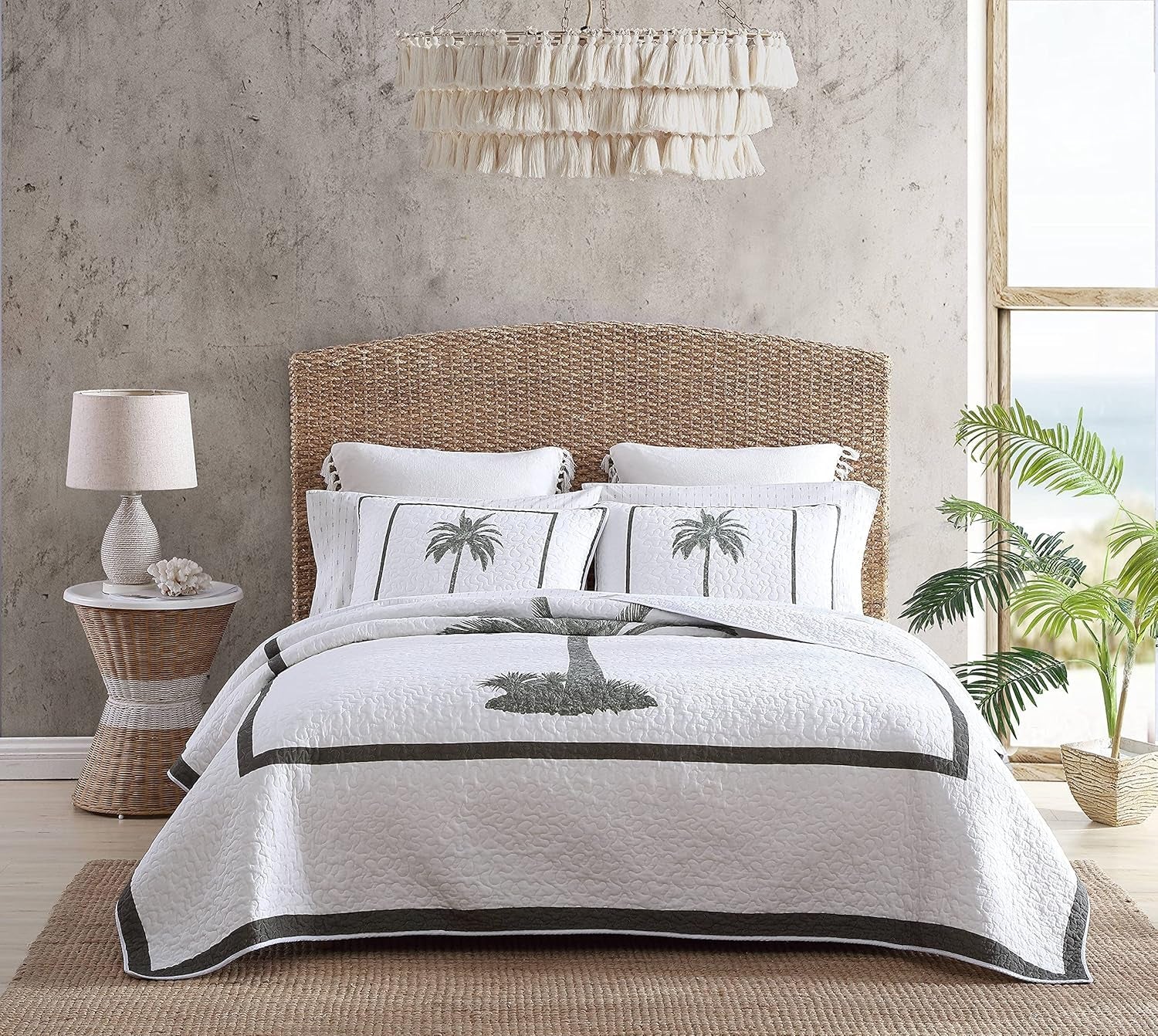 Tommy Bahama Palm Island Collection | Přikrývka – 100% bavlna, oboustranná, měkká a prodyšná, předepraná pro extra měkkost, velká postel, šedá Naty Shop Přikrývky a přikrývky Grey King