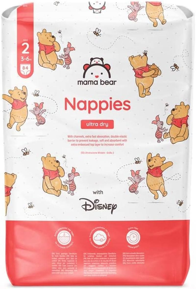 Ultra suché plenky Mama Bear Disney velikost 4 (8-14 kg), bílé, 84 kusů (1 balení) Naty Shop velikost 2 (3-6 kg) Jedno balení