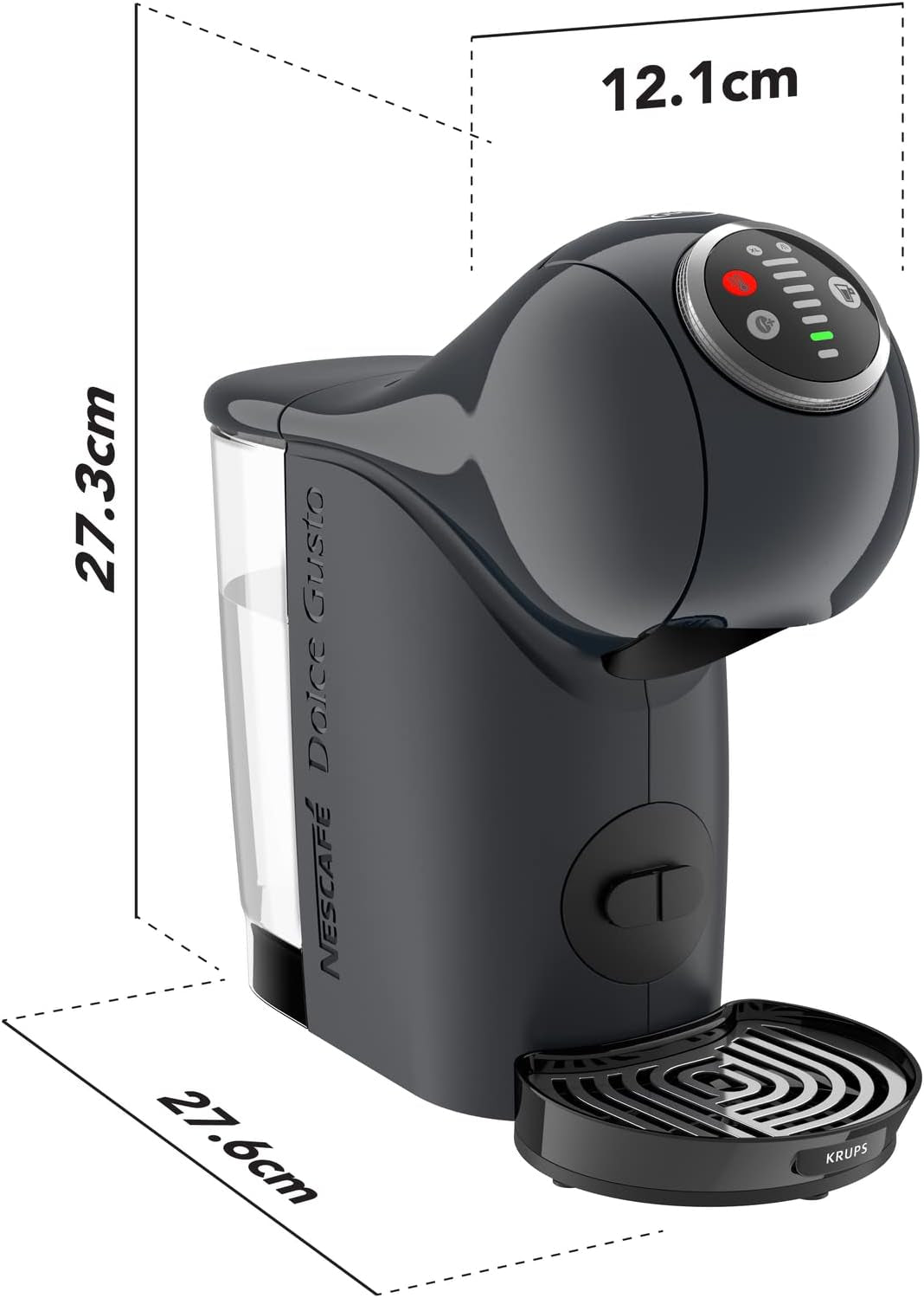 NESCAFÉ Dolce Gusto Genio S Plus od Krups, kompaktní kapslový kávovar, objem 0,8 litru, 1500 wattů, automatické upozornění na odvápnění, vesmírně šedá, KP340B
