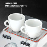 Caso Espresso Gourmet – Nerezový Portafilter Espresso kávovar, výkonná 19barová pumpa Ulka, s napěňovačem mléka, pro mletou kávu nebo kapsle ESE, na 2 šálky, s ohřívačem šálků