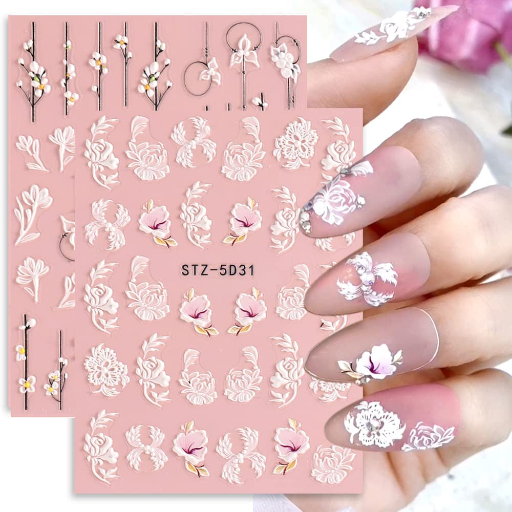 4 Blatt 3D Nálepka na nehty Frühling Blume Nagelaufkleber 5D Stereoskopisch Selbtklebend Nálepka na nehty Dekoration Nageldesign Zubehör