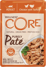 Wellness CORE Purely Paté 24 x 85 g, kuře a krůta - Mokré krmivo pro kočky, jemná paštika, bez obilovin, přírodní, hypoalergenní, s vysokým obsahem bílkovin, s vysokým obsahem masa