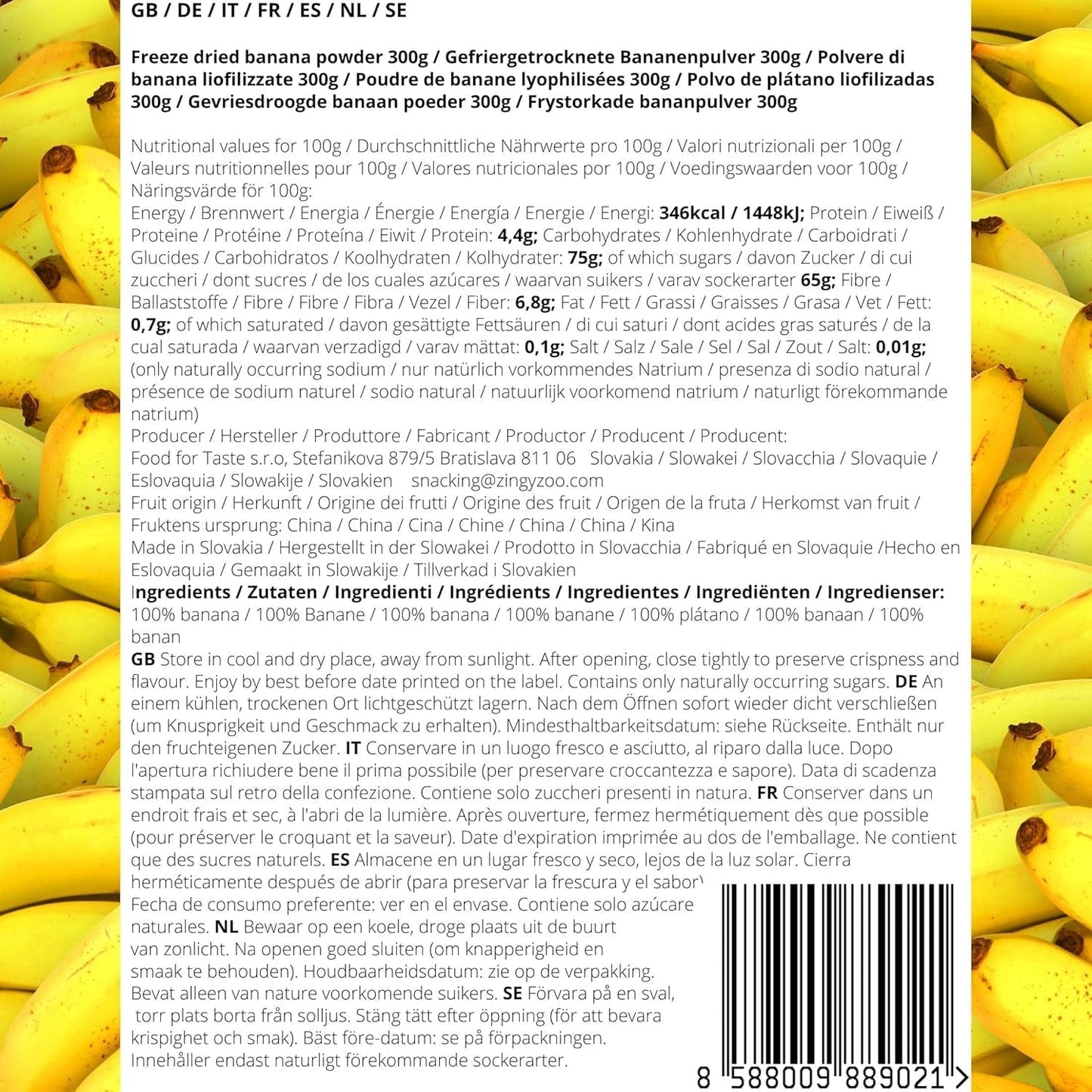 Lyofilizované banány v prášku | XL 300g Ovocný prášek Mrazem sušený banánový prášek | Na smoothie, pečení, dort | Banán sušený mrazem | Ovoce sušené mrazem | Dehydratované produkty ZingyZoo Banana Powder Naty Shop