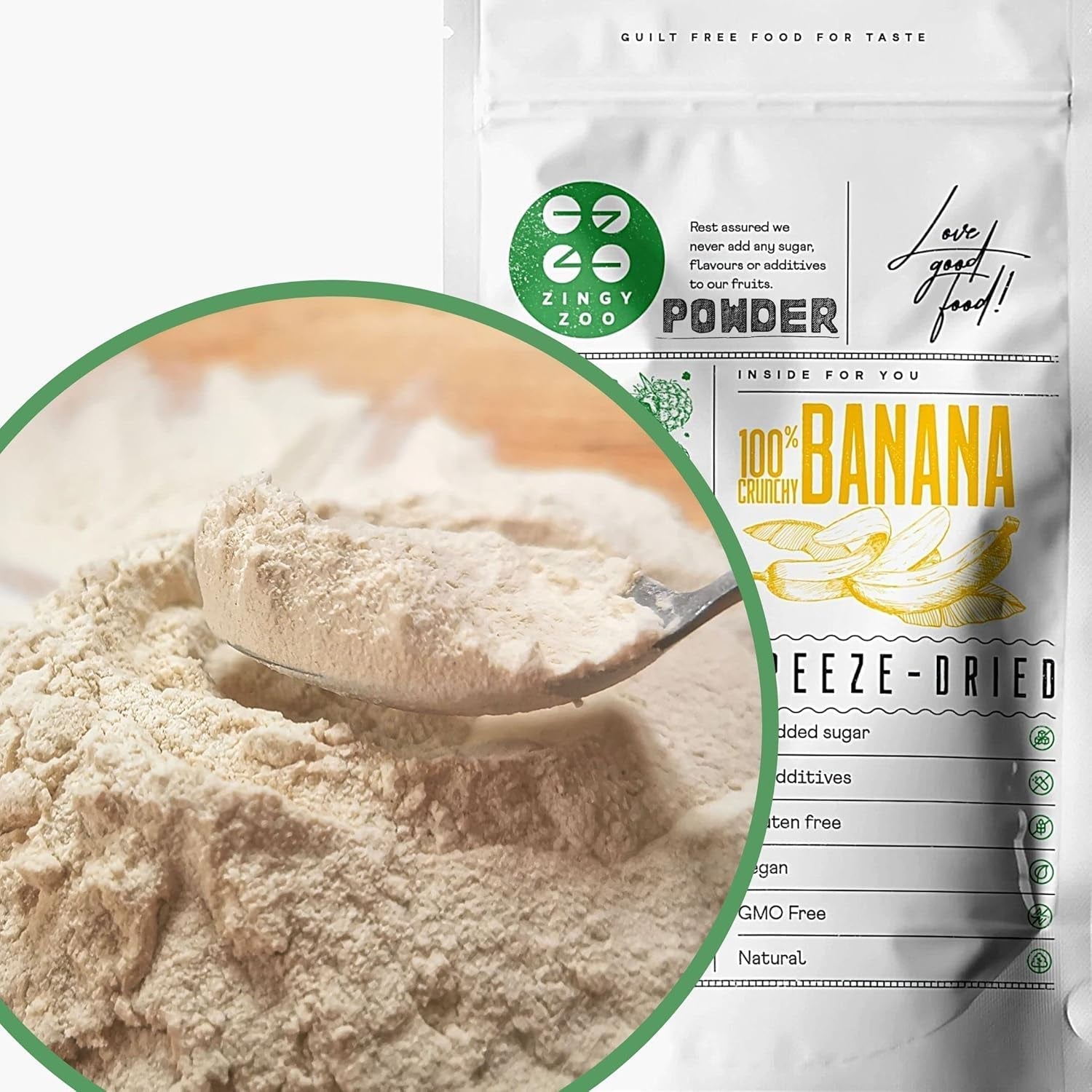 Lyofilizované banány v prášku | XL 300g Ovocný prášek Mrazem sušený banánový prášek | Na smoothie, pečení, dort | Banán sušený mrazem | Ovoce sušené mrazem | ZingyZoo Banana Powder Dehydrated Products Naty Shop 300G