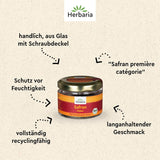 Herbaria Safran-Fäden bio 0,5g im Glas – Bio Saffron-Fäden aus dem Bericht Safran-Ort Taliouine v Maroku – Safranfäden v Premium Bio-Qualität – Saffron Premium - Safran première kategorie