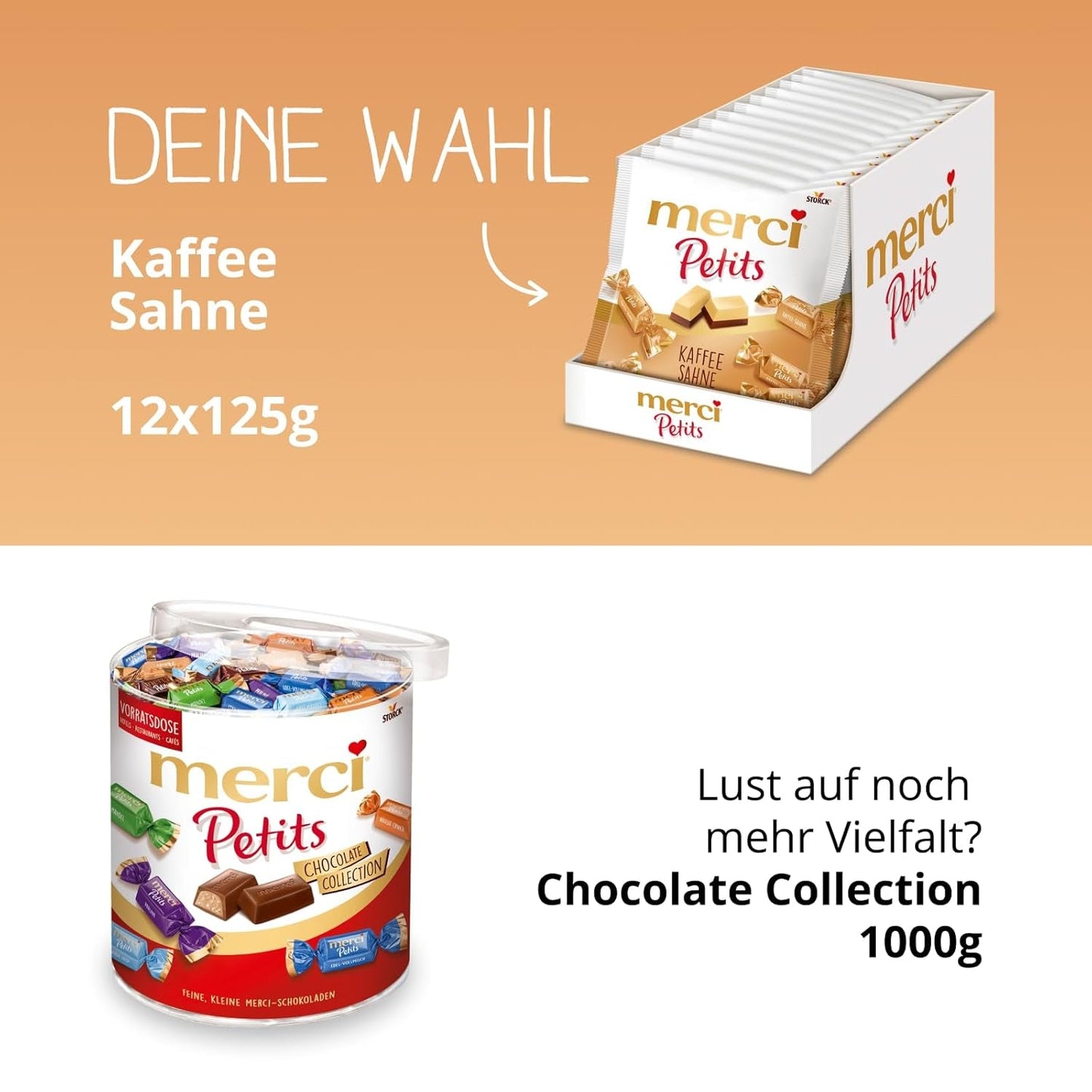 Kávový krém Merci Petits - 12 x 125 g - Malé pralinky z bílé čokolády na jemné čokoládě s kávovou smetanou - Jednotlivě balené čokoládové pralinky