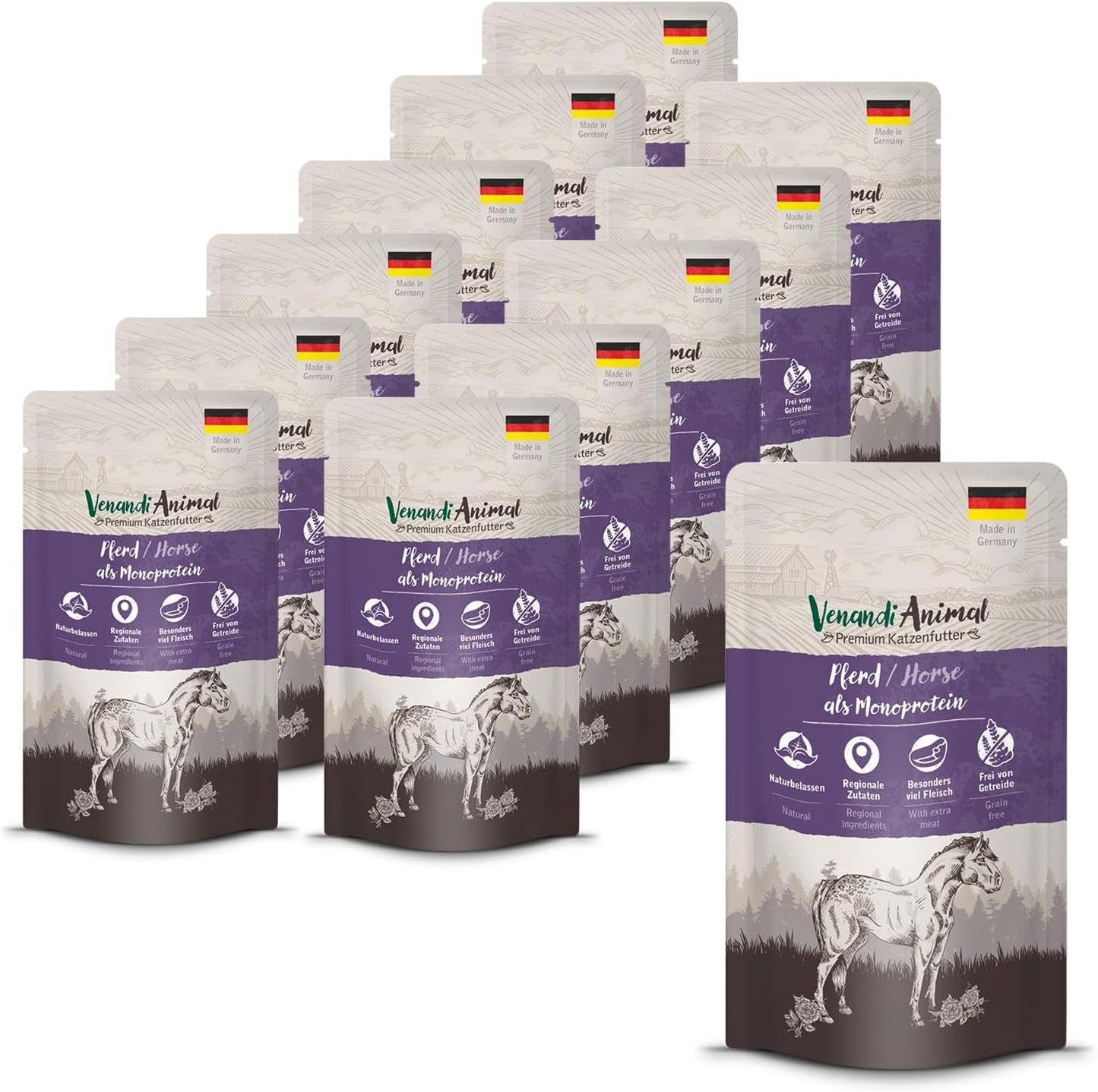 Venandi Animal - prémiové mokré krmivo pro kočky - kůň jako monoprotein, balení 12 ks (12 x 125 g), bez obilovin, monoprotein