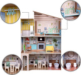 Olivia's Little World Současný středomořský styl 3patrový interaktivní dřevěný domeček pro panenky pro děti se 17 doplňky k nábytku pro panenky Vícebarevná TD-13551B