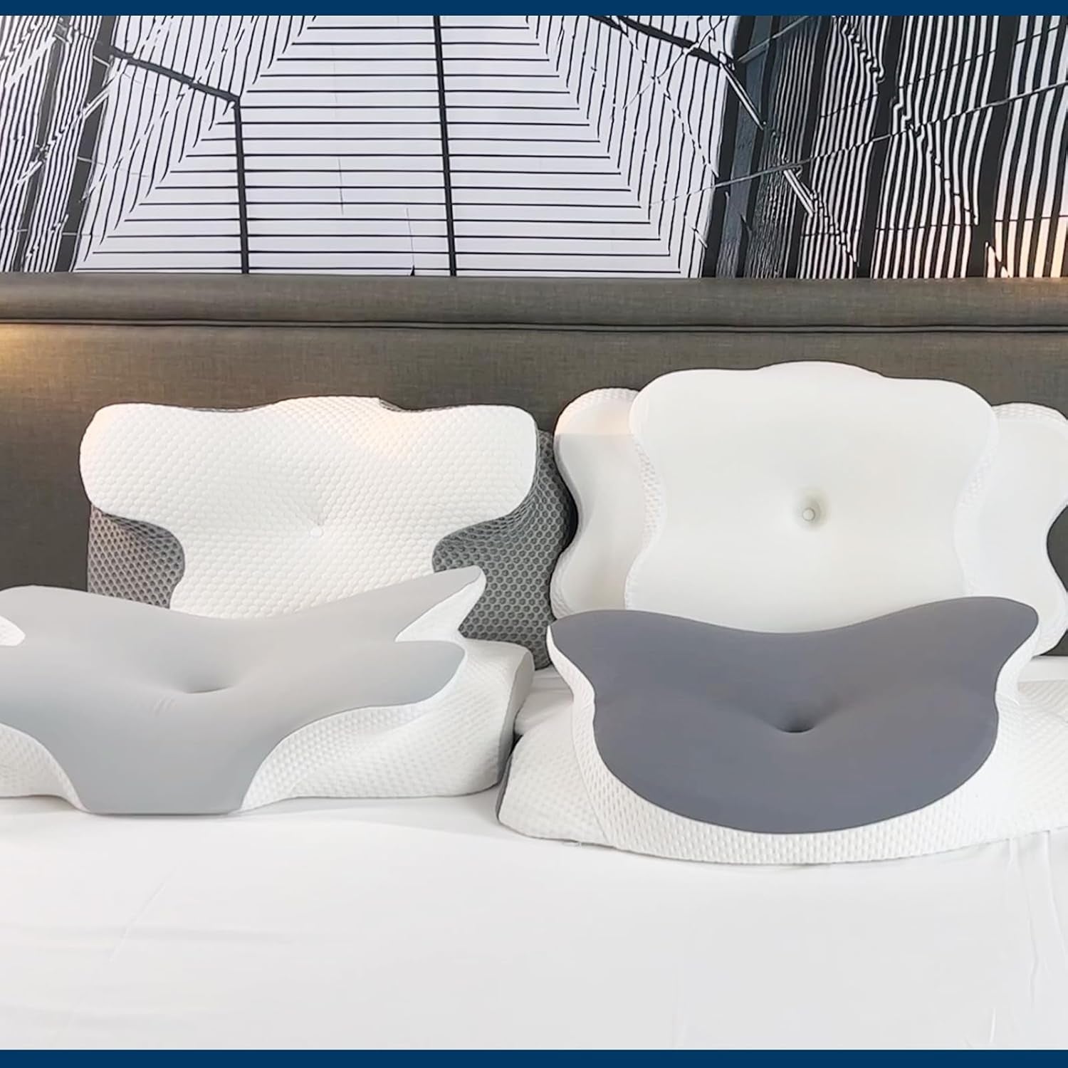 Polštář na krk Ortopedický polštář na hlavu Polštář z paměťové pěny Polštář s bočním nárazem - Ergonomický design Dutý tvar pro boční, zadní a břišní náraz Světle šedé krční ortopedické polštáře Naty Shop
