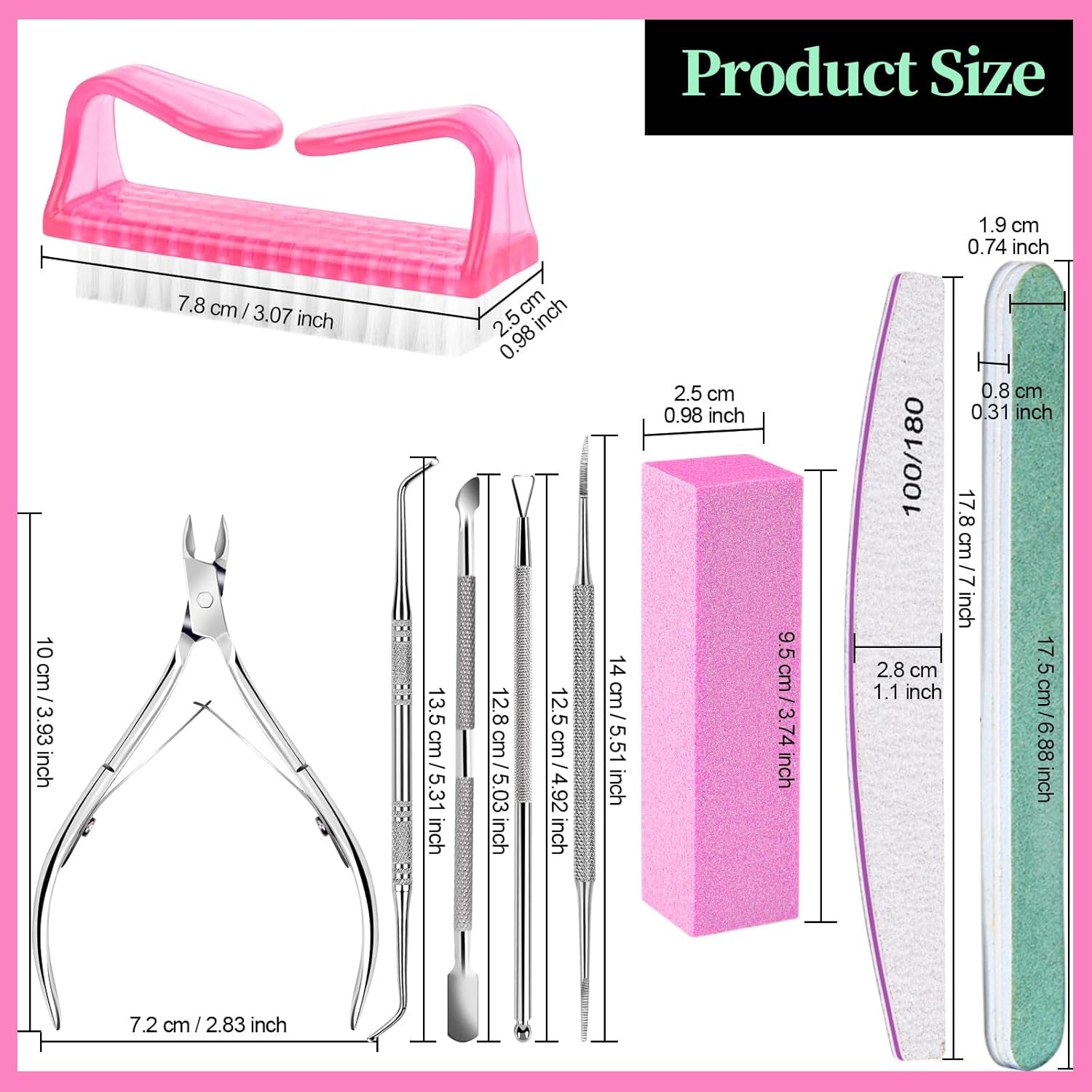 Sada na manikúru FANDAMEI, Buffer Für Nägel, Nagelfeile 100/180, Nagelfeilen Für Gelnägel, Nagelhautschieber, Buffer Für Gelnägel, Feilen Für Gelnägel, Nagelzange, Nagelfeilen Set, Maniküre & Pedicure Set