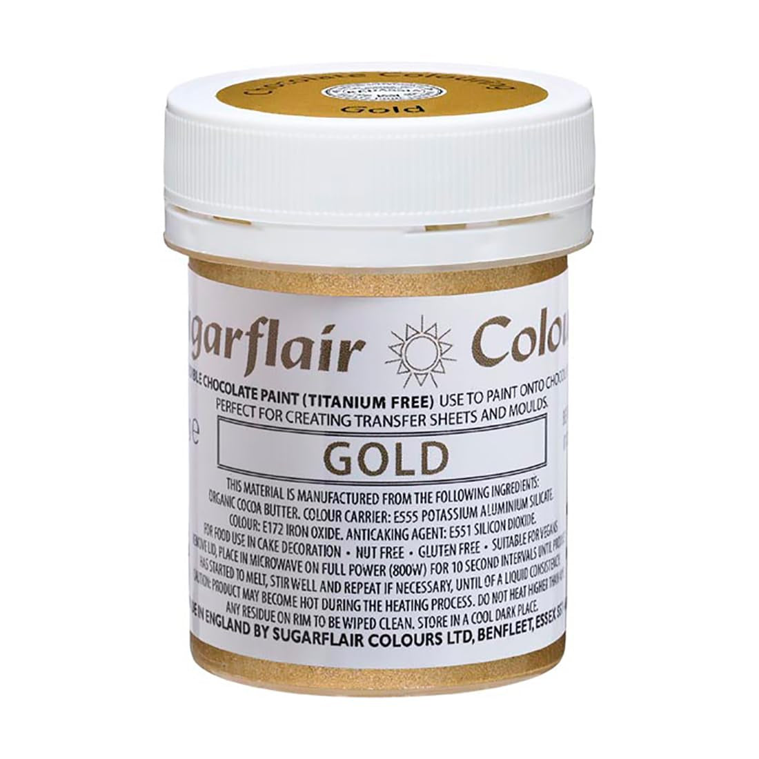 Potravinářské barvivo Sugarflair Chocolate Gold - Barevné bio kakaové máslo, čokoládové barvivo na barvení čokolády, pralinky - 35 g