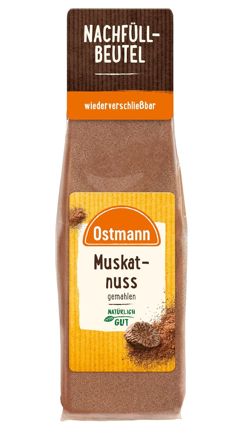 Ostmann Gewürze - Muskatnuss gemahlen | Ideální pro přidání chuti do bramborových pokrmů Zum Nachfüllen der Streudose | 50g uzavíratelný sáček