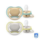 Dudlíky Philips Avent Ultra Air Balení 2 kusů – Dudlíky s bisfenolem A pro děti 0-6 měsíců (model SCF085/15) Hnědá/zelená