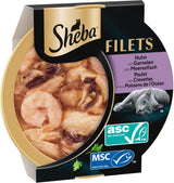 SHEBA Filé pro dospělé Katzenfutter v omáčce s kuřecím masem, Hochseefisch und Garnelen 16 x 60 g skořápka