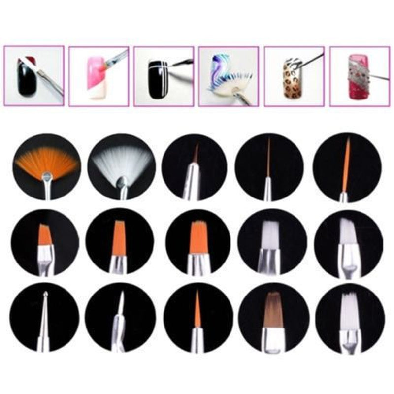 ® 20 X Professional štětce na nehty, gel, štětce na malování, umělecké štětce, sada francouzských štětců na nehty, sada nástrojů se špičatým hrotem, pro design nehtů, malování, tečkovaný vzor atd., s taškou