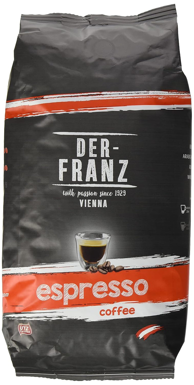 Der-Franz Espresso Kaffee, Intensität 5/5, Arabica a Robusta, ganze Bohne, 4 x 1000 g