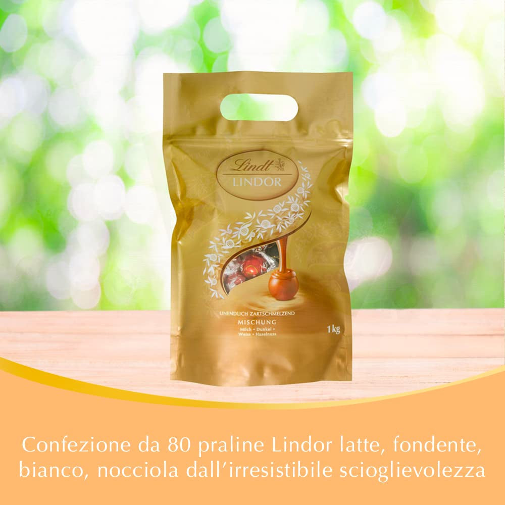 Čokoládová směs LINDOR | 1371 g | Přibl. 109 kuliček: Klasická směs na kuličky z mléčné čokolády a LINDOR | Přibl. 80 čokoládových kuliček (mléčná, bílá, tmavá 60%, oříšková) | Velké balení, 1 kg