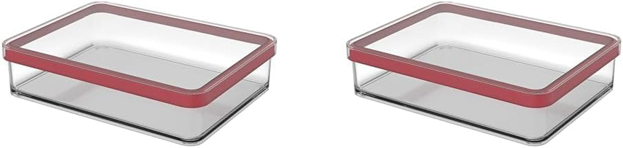 Rotho Loft sada 5 skladovacích dóz s víčkem, různé velikosti, potravinářský plast bez BPA (PP), čirý/červený, (21,4 x 21,4 x 23,5 cm) Naty Shop boxy na skladování potravin o šířce 1 litr (balení 2 ks)