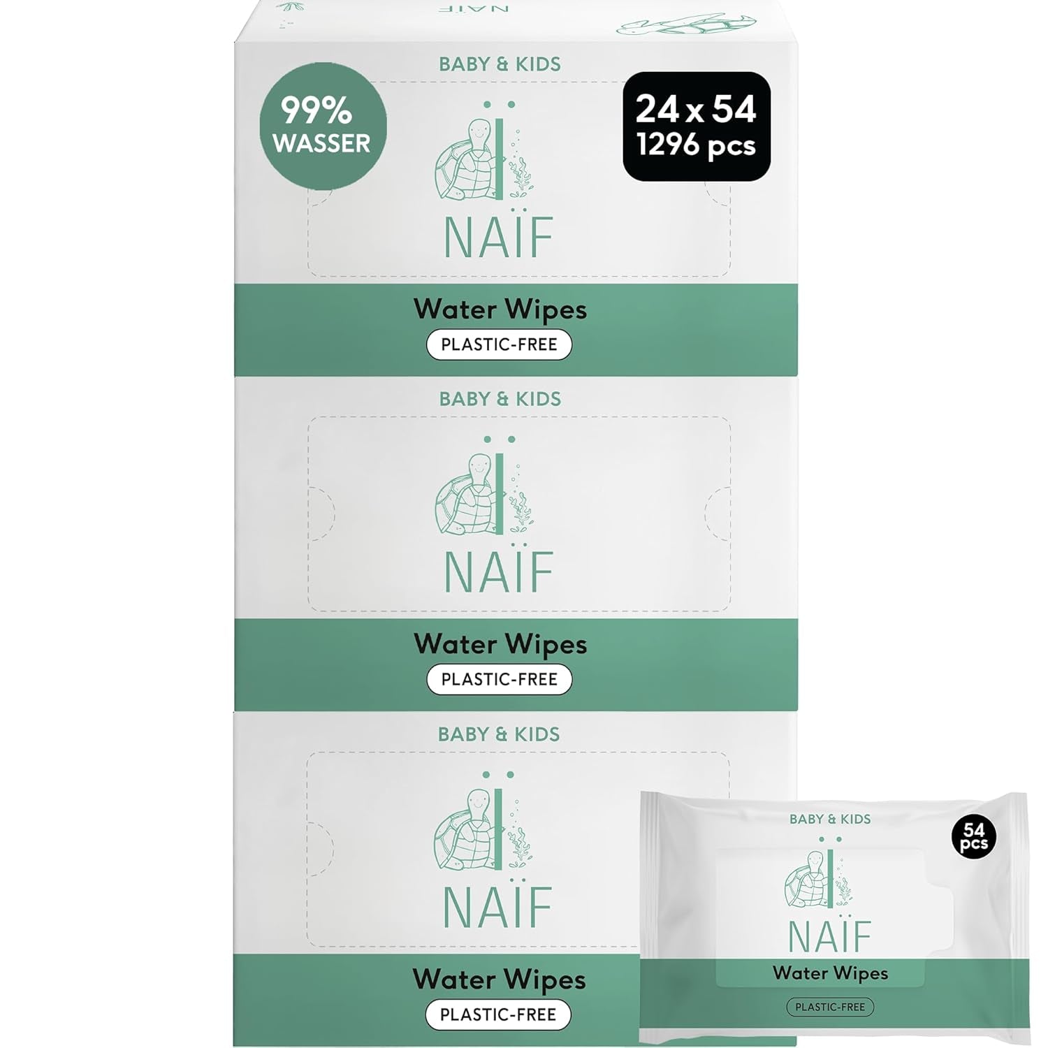 Naïf Plastové dětské ubrousky 54 kusů (1 balení x 54 kusů) – na zadečka, tělo a obličej dítěte – přírodní ingredience