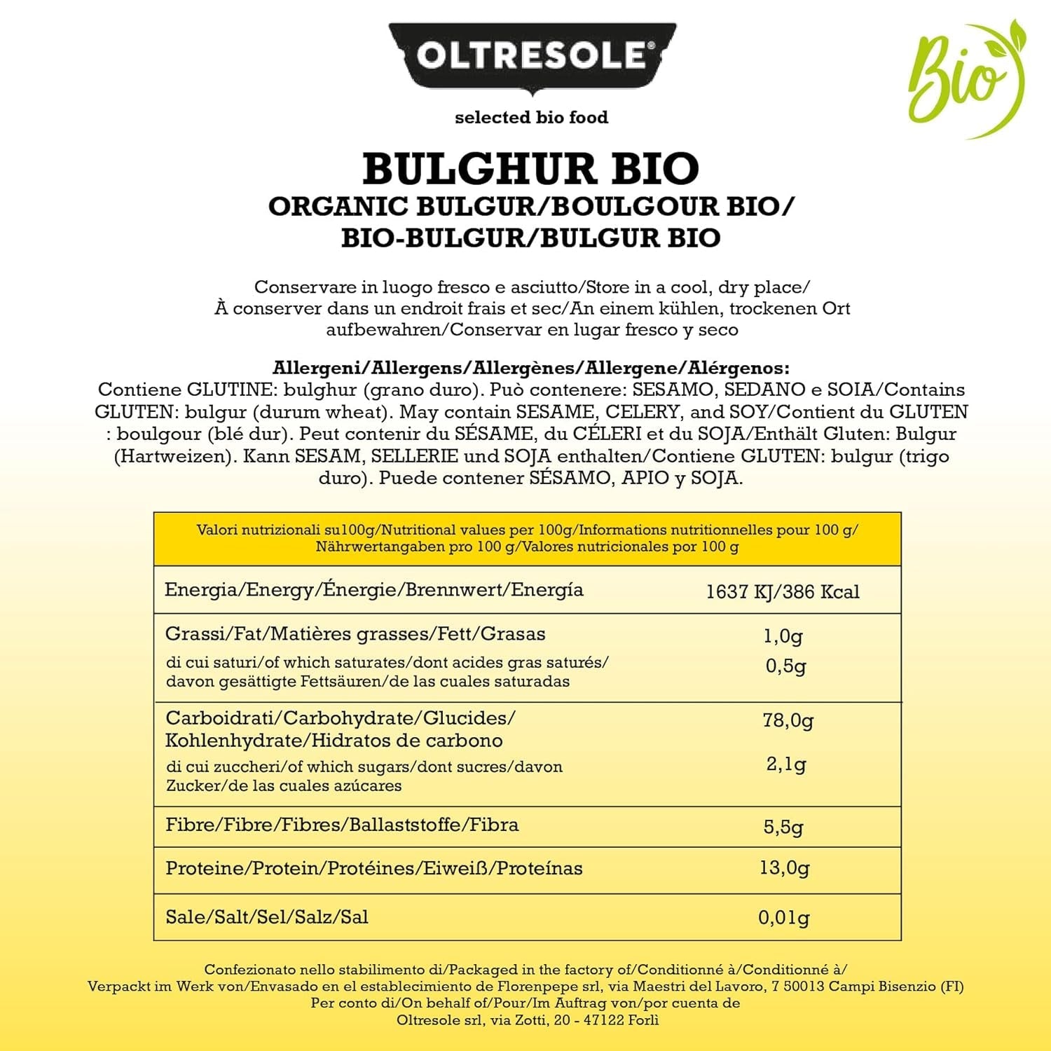 Bio italský bulgur 5 kg, celozrnná pšenice, tvrdá pšenice, drcená pšenice, ideální pro přípravu tabbouleh a orientálních jídel, praktický formát