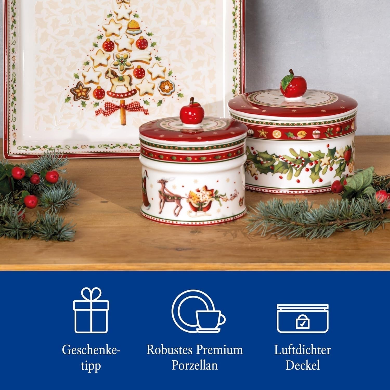 Villeroy & Boch - Malý úložný box Winter Bakery Delight, keramický box na vánoční cukroví, vánoční box, box na cukroví, box na cukroví, keramický box s víkem, úložiště sladkostí, prémiové porcelánové boxy na skladování potravin Naty Shop