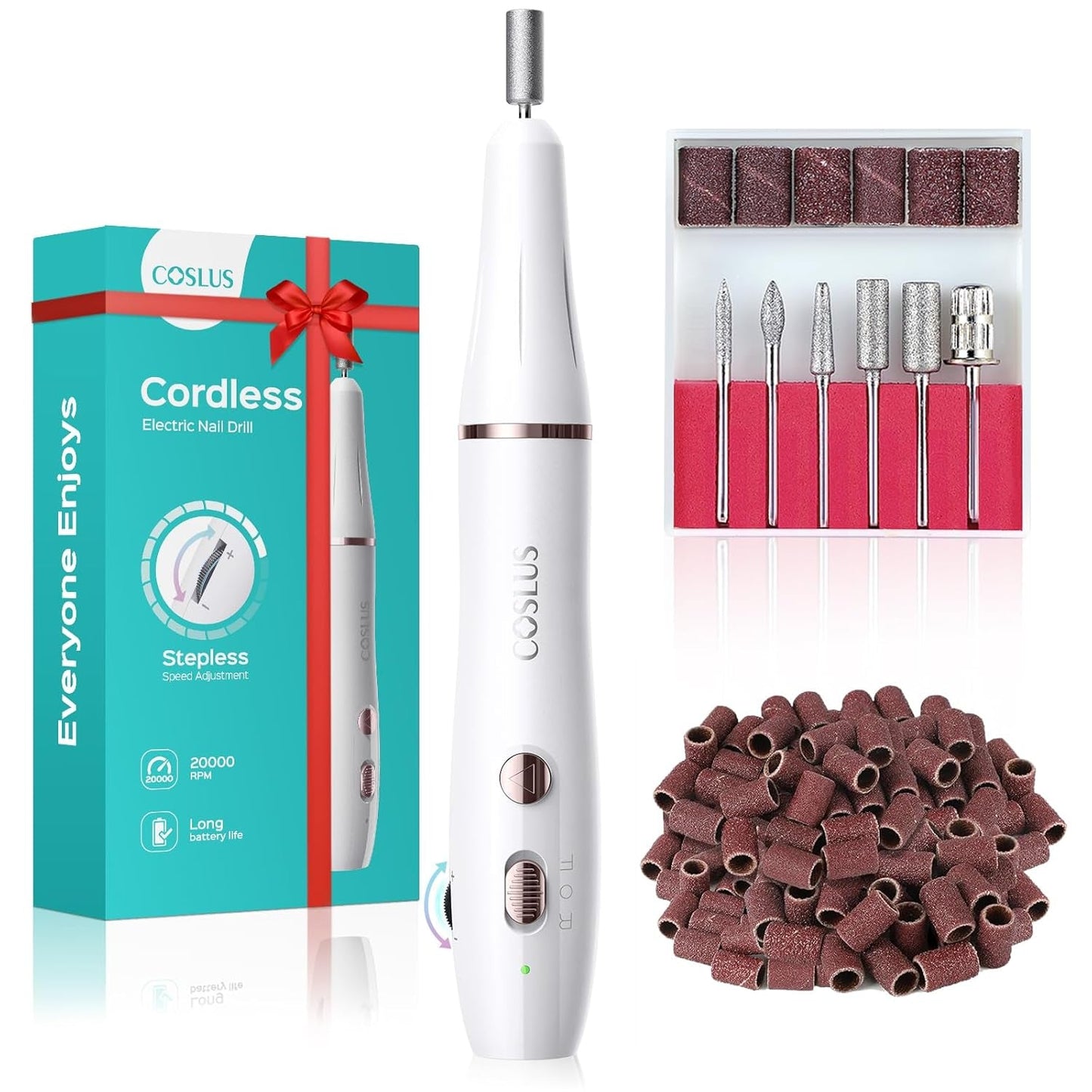 COSLUS Nagelfräser Kabellos Tragbar Für Gelnägel: Elektrische Nagelfeile Stufenlos Geschwindigkeitregelung Für Maniküre Pedicüre and Acrylnägel Plastik Nail Drill Für Anfänger & Nagelstudio Zuhause