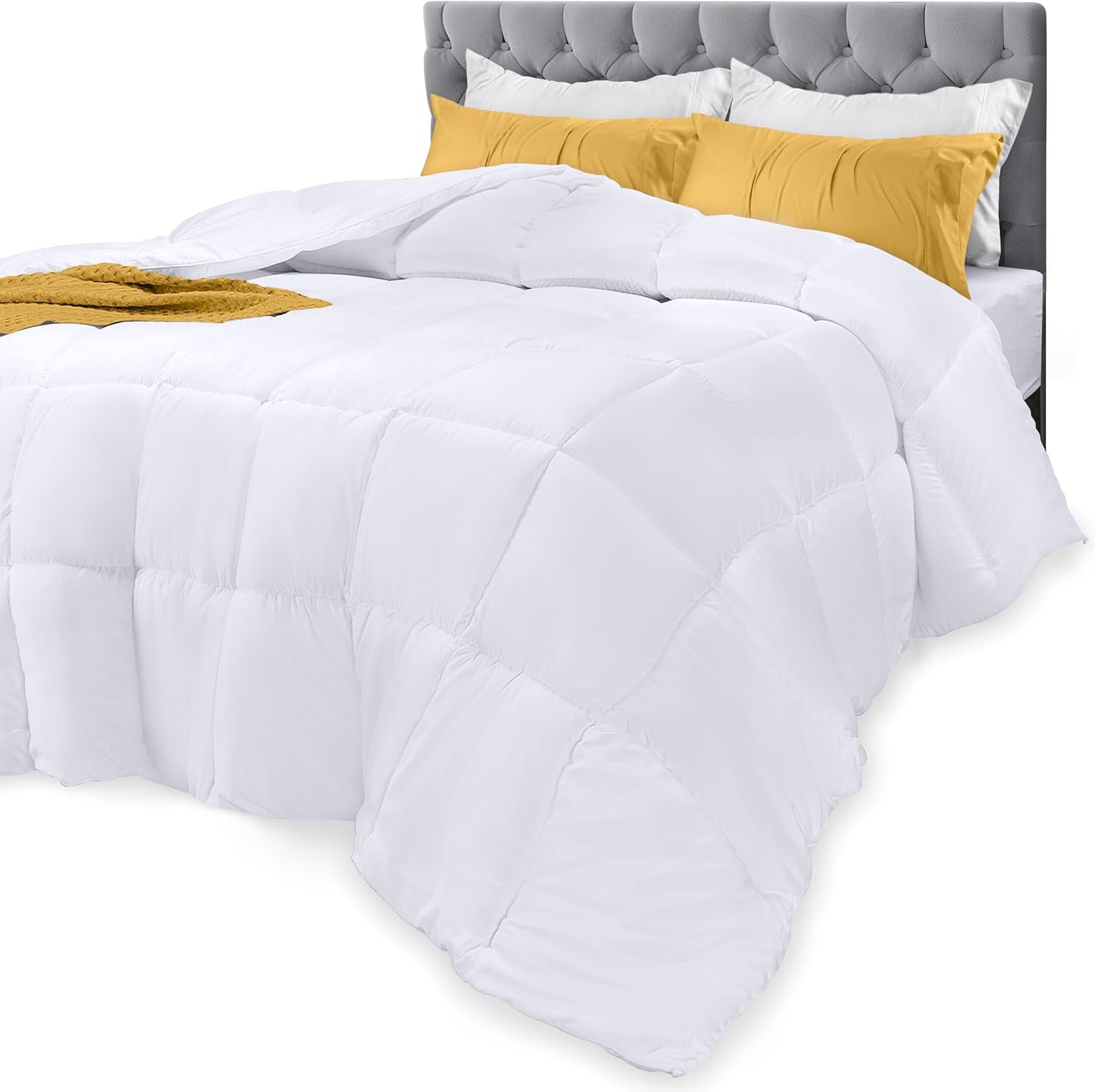 Povlečení Utopia Celoroční přikrývka 250 g/m² Plyšová výplň ze silikonizovaných vláken Dvojlůžko sešité v krabici (Double XL Světle šedá) Naty Shop Přikrývky a přikrývky Bílá Twin Xl