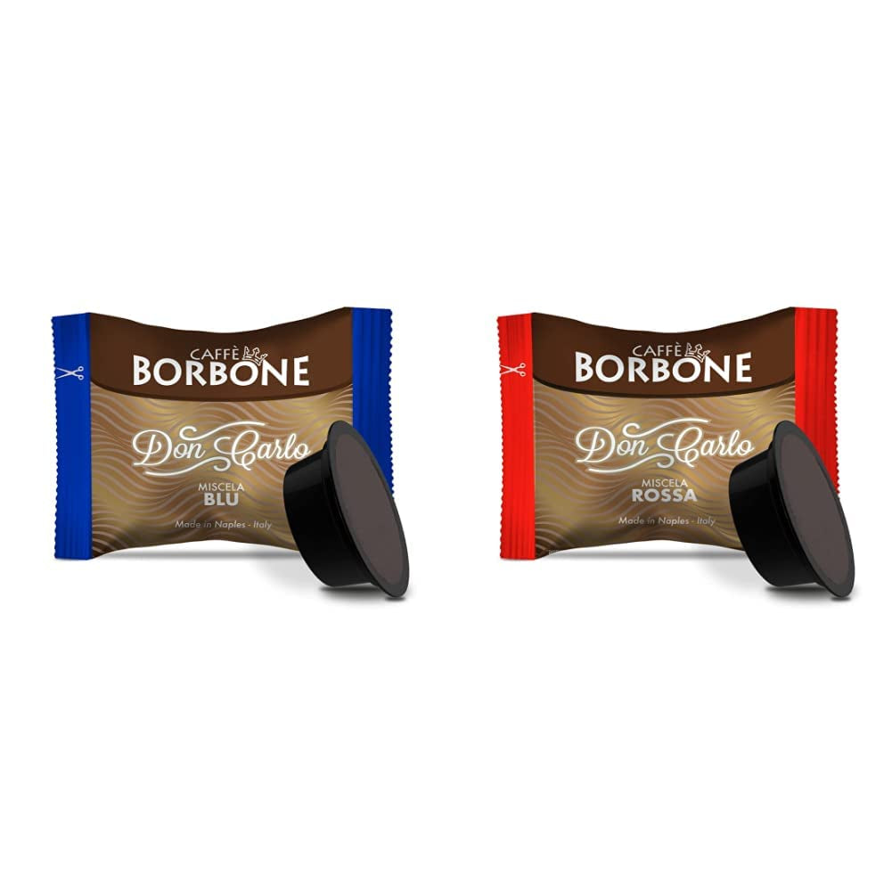 Caffè Borbone Kaffee Kapseln Don Carlo, Blue Mischung - 100 kusů & Kaffee Kapseln Don Carlo, Rote Mischung - 100 kusů - Kompatibilní s Kaffeemaschinen der Marke Lavazza®* A Modo Mio®*