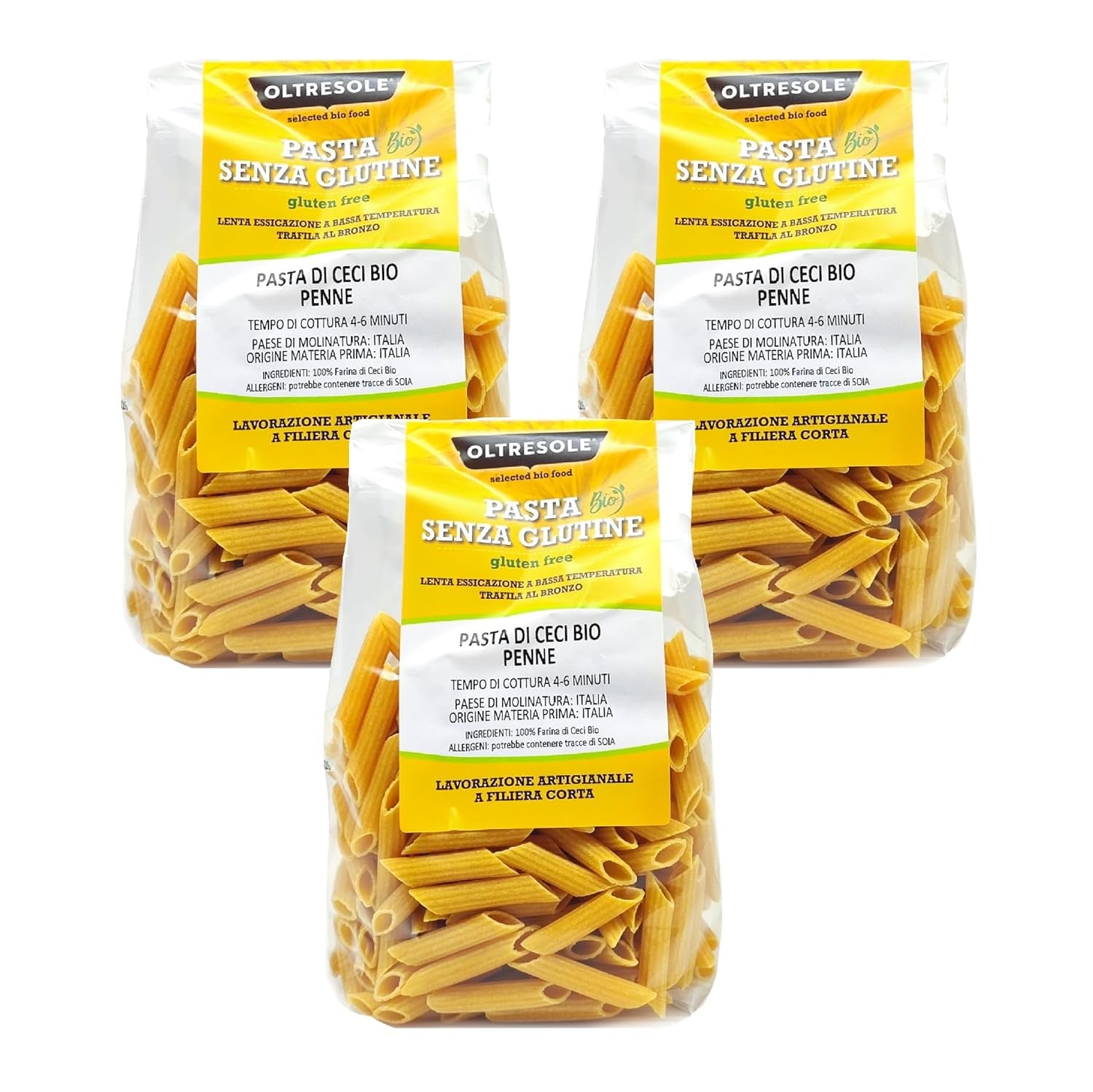 Italské BIO cizrnové těstoviny Penne 100% BIO proteinové těstoviny z cizrnové mouky s vysokým obsahem vlákniny Veganské bezlepkové 3 balení x 350 g