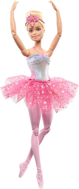 Barbie Dreamtopia Kouzelná balerína panenka se světly, růžovým tutu a blond vlasy, 5 světelných a zvukových efektů, polohovatelná Barbie, věk 3+, HLC25