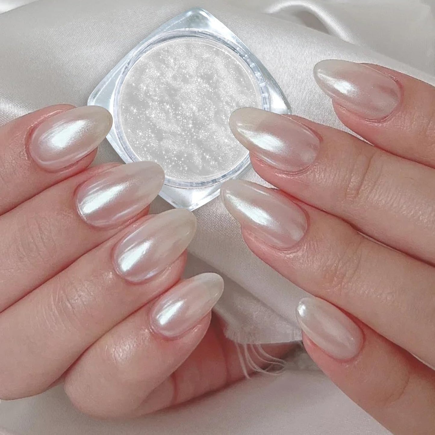 2 Schachteln Weiße Perle Chrom Nagelpuder - Transparentní Aurora Ice Shimmer Chrome Pigment Pulver Für Nägel, Glazed Donut Glitzerpuder Nails Spiegeleffekt-Glitter Nagelkunst-Pulver Für Diy-Salon
