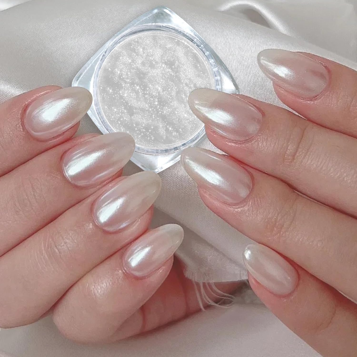2 Schachteln Weiße Perle Chrom Nagelpuder - Transparentní Aurora Ice Shimmer Chrome Pigment Pulver Für Nägel, Glazed Donut Glitzerpuder Nails Spiegeleffekt-Glitter Nagelkunst-Pulver Für Diy-Salon