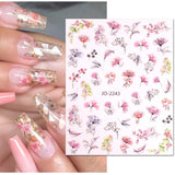 JMEOWIO Nálepka na nehty Frühling Blume 12 Blatt Nálepka na nehty Selbtklebend Nagelaufkleber Blätter Dekoration Nageldesign Zubehör