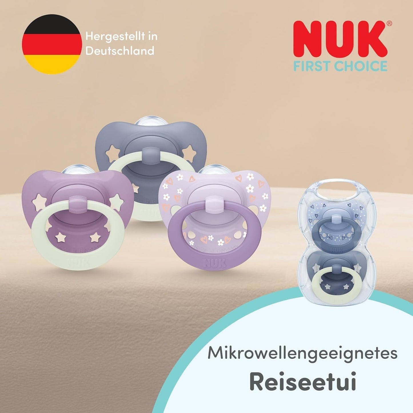 NUK First Choice Classic Day & Night dudlíky pro miminka | 6-18 měsíců | Ortodontické dudlíky, které svítí ve tmě | 95% přijetí miminky** | Modrá | Balení 2
