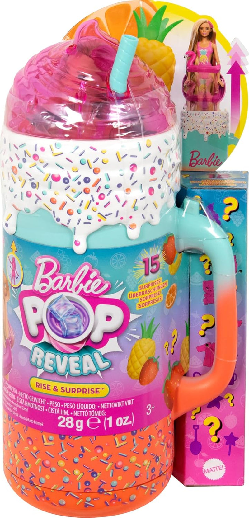 Dárková sada BARBIE Pop Reveal Rise & Surprise – 15+ překvapení včetně 1 panenky Barbie, plážových doplňků pro hravou a ovocnou zábavu pro děti od 3 let, 57 HRK