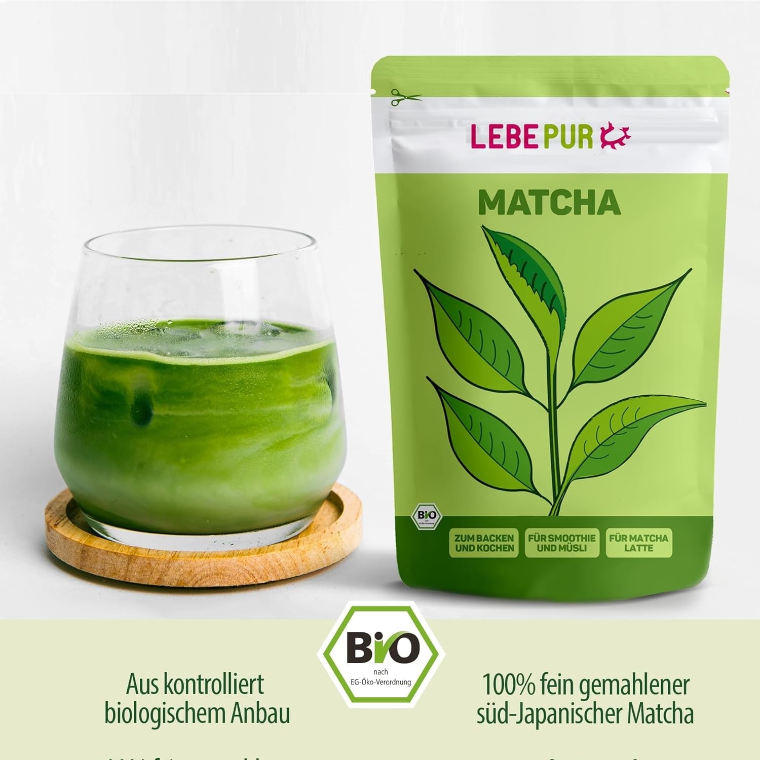Lebepur BIO Matcha Powder 100G - Prvotřídní kvalita z Japonska Bez aditiv - 100% čistý prášek ze zeleného čaje pro Matcha Latte, Matcha Tea, Zelený čaj, Smoothie - Japonský zelený čaj